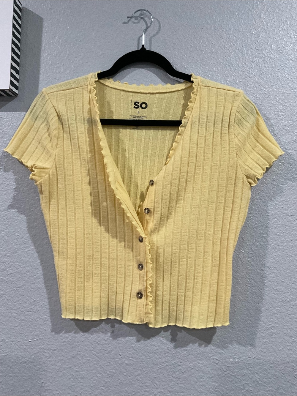 SO Yellow Ribbed Button-Down - Picture 2 of 5